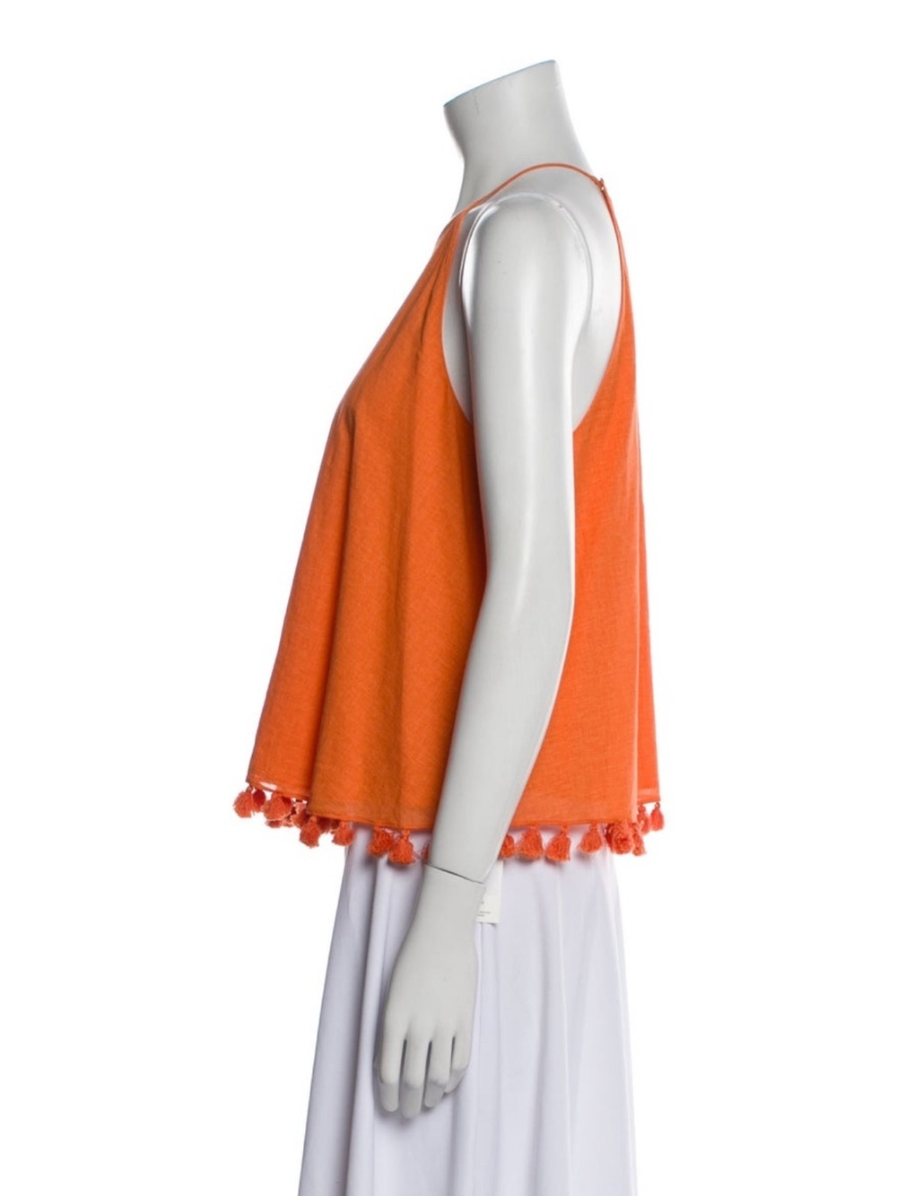 TORY BURCH Orange Pom-Pom Hem Frill Halter Tank Top 100% Cotton Sz 12 - Picture 9 of 10